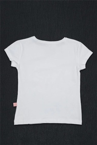 Kız Çocuk Beyaz Prenses Ayıcık Detaylı Monna Rosa Yazılı Tişört Beyaz