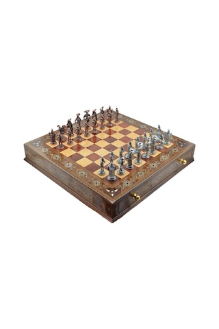 Gifthome Metal Satranç Takımı-seti battal ispanyol antik sedefli