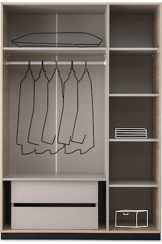Vega 3 Kapaklı Modern Aynalı Elbise Dolabı Gardrop 135x50x200cm
