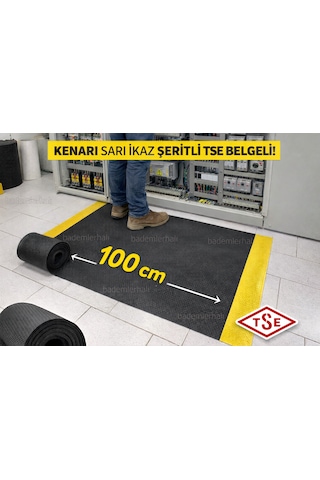 Yalıtkan Paspas İzole Halı 3 Mm 20 Kv Siyah Sarı Şeritli İş Güvenliği Elektrik Pano Önü Paspası