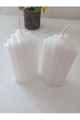 2'li Beyaz Soya Doğal Vanilya Kokulu Sütun Geometrik Şekil Mum