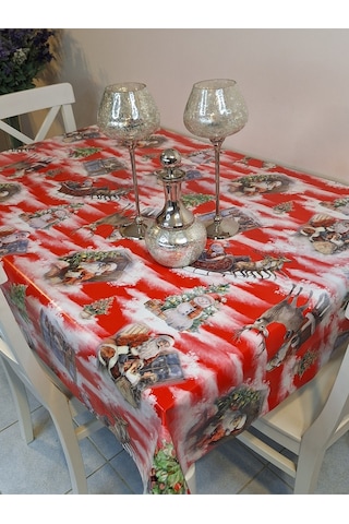 Yeni Yıl Desenli Elyaflı Pvc Masa Örtüsü Silinebilir Ve Su Geçirmez Muşamba Kırmızı
