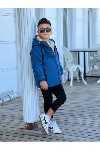 Erkek Çocuk Kapüşonlu İçi Kürklü Mont Km3050 Saks