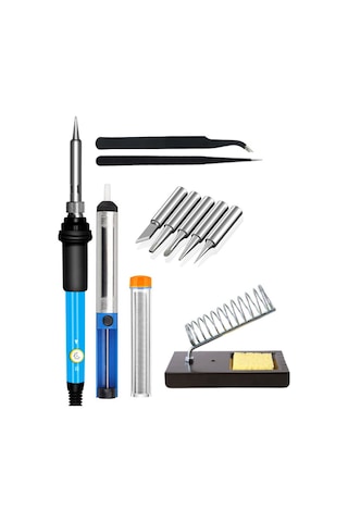 60W Sıcaklık Ayarlı Lehim Seti – Havya, Stand, Cımbız, Lehim Pompası ve 5 Uçlu Komple Takım