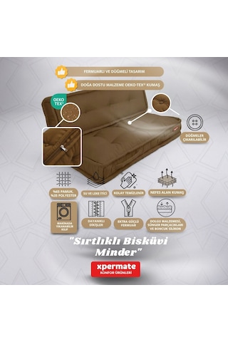 Xpermate Bisküvi Yer Minderi 60x120 Kalın Palet Balkon Petek Önü Fermuarlı Minder Kahverengi