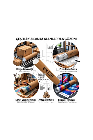 8x120 Cm Kapaklı Silindir Postüp Rulo Gönderi Kutusu 1 Adet
