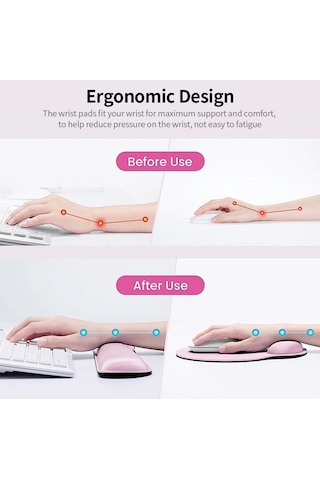 Pazly Ergonomik Hafızalı Köpük Klavye Ve Mouse Bilek Desteği, Pembe