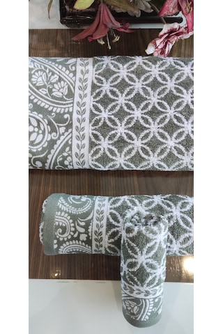 El Ve Yüz Havlusu Hediyeli 1adet Bukle Coton 70x140 Cm. Banyo Havlusu Yesil