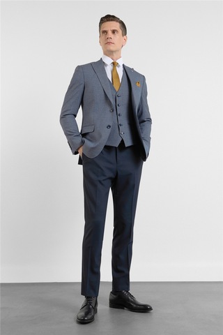 İmza Lacivert Kırlangıç Yaka Kazayağı Desen Slim Fit 6 Drop Takım Elbise 1001255174