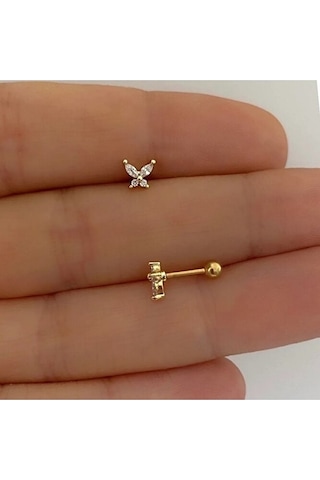 Heppii Gold Renkli Kelebek Helix Piercing Tragus Lob Conch 8 Mm Altın