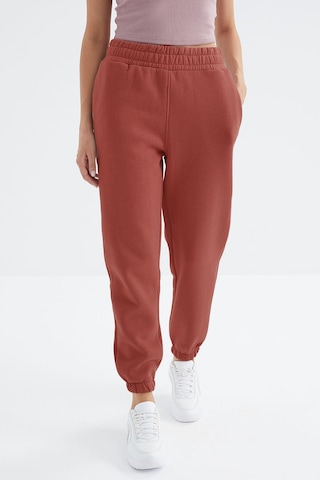 Tommy Life Kiremit Yüksek Bel Şardonlu 3 İplik Pamuklu Basic Kadın Eşofman Alt - 94624