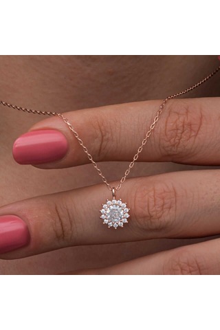 Artsmagazinmücevher Gümüş Rose Minimal Yuvarlak Anturaj Kadın Kolye