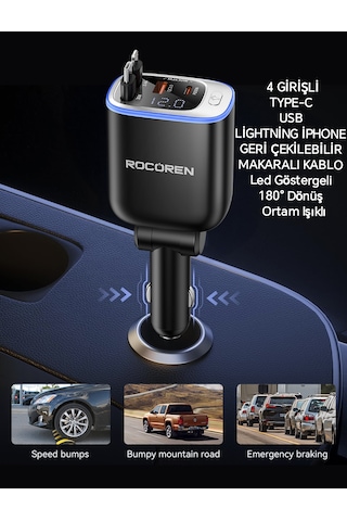 72w 4'ü 1'arada Geri Çekilebilir Kablo Type-c+iphone Lightnig+usb