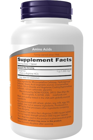 Now Foods Double Strength L-arginine 1,000 Mg Nitric Oxide Amino Acid 120 Tablet Aromasız