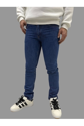 Erkek Dar Paça Düz Newone Koyu Mavi Kot Pantolon Koyu Mavi