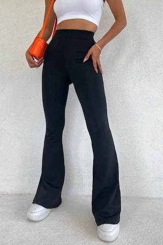 Unika Boutique Kadın Siyah Ispanyol Paça Dalgıç Kumaş Yüksek Bel Toparlayıcı Tayt Pantolon Siyah-vv2257