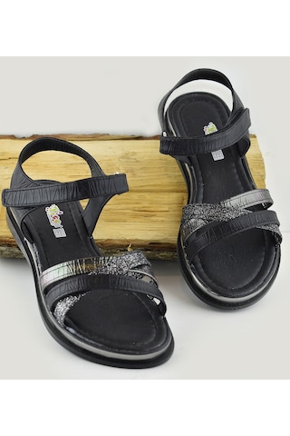 665e Ortopedik Taban Kız Çocuk Sandalet Terlik Düğün Abiye Gündelik Vetta Siyah