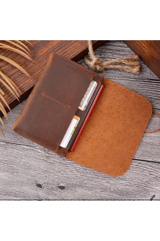 Sones Crazy Horse Derisi Pasaport Çantası Belge Tutucu Retro Biniş Kartı Cüzdan Kart Tutucu Kahverengi