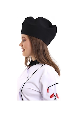 Siyah Aşçı Kayık Kep - Unisex-Standart-Tek Parça