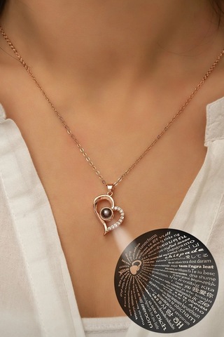 Herşey Nota 925 Ayar Gümüş 100 Dilde Seni Seviyorum Yazılı Projektör Kolye Gümüş