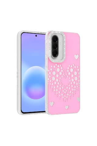 Maks Technology Samsung Galaxy Uyumlu S24 Fe Kılıf Damla Taşlı Mkst Rivas Sert Pc Kapak - Pembe