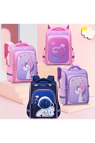 Dream011 Pembe Geniş Boyut İlkokul Çantası 2-6 Sınıflar İçin Yük Azaltma Sırt Koruma Ultra Hafif Pembe