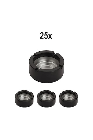 25 Adet Çelik 9 Cm Siyah Kafe Restaurant Lokanta Yuvarlak Kül Tablası Küllük