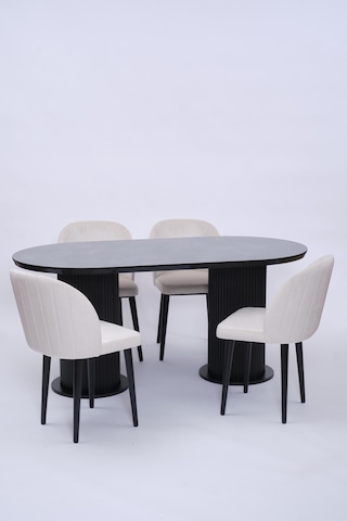 Bohem Göksu Lak Panel Yemek Masa Sandalye Takımı 90x170 Siyah