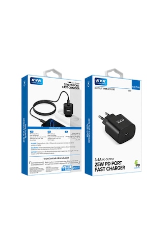 Kvk 25w Pd Type-c Hızlı Şarj Adaptörü Siyah Kvk-ts42