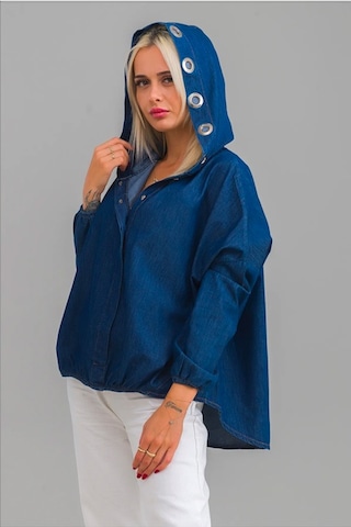 Bold & Young Kadın Kapişonlu Kuş Gözlü Kol Ucu Lastikli Kot Gömlek 2263 Lacivert