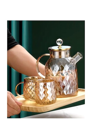 Kabartmalı Bambu Kapaklı Borosilikat Cam Demlik 1500ml Royaleks-cm-2005 Asorti