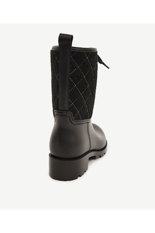 Yargıcı Kapitone Detaylı Kısa Yağmur Botu Siyah