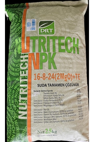 Npk Damlama Gübresi Nutritech 16-08-24+2mgo+te Suda Çözünür Gübre