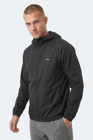 Slazenger Rephar Erkek Kapüşonlu Fermuarlı Siyah Yağmurluk
