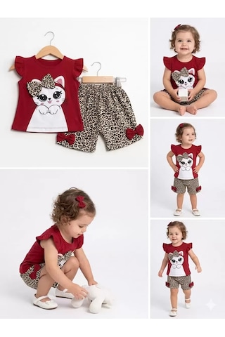 Hsc-bilisim 9/24 Ay Leopar Kedi Baskılı Bebek Takımı - Name1: Renk Çok Renkli