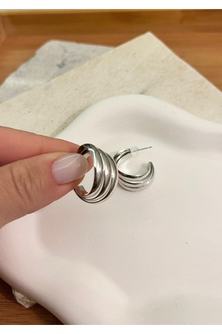 Üçlü Sıra Silver Küpe Çok Renkli