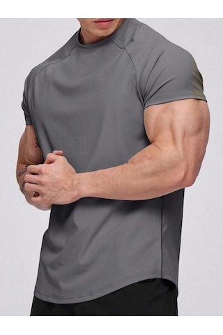 Genius Store Erkek Spor Tişört Running Sports Gym Reglan Oval Kesim Penye T-shirt Ovalt-shirt Füme
