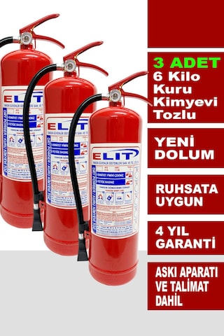 6 Kg Tozlu Yangın Söndürme Tüpü Askı Aparatı + Talimat Dahil Ruhsata Uygun 3'lü Paket