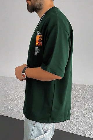 Erkek Beach Baskılı Oversize Tshirt Yeşil