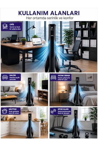 Turbo Kule Tipi Fan 33 İnç 70w Uzaktan Kumandalı Sessiz Dokunmatik Vantilatör Aromaterapi