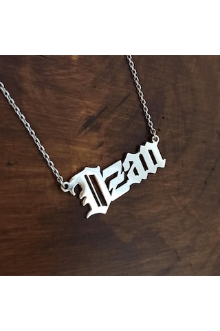 Kişiye Özel Gotik Isim Yazılan Gümüş Renk Erkek Gümüş Kolye Zinci