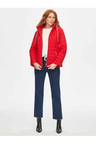 İçi Slogan Baskı Detaylı Renkli Kordonlu Kapitone Mont 69436 U6943641 Kırmızı