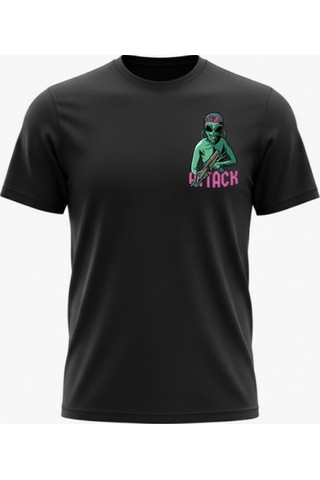 Urbantrendstore Unisex Uzaylı Saldırı Attack Oversize Fit Rahat Geniş Salaş T-shirt Günlük Tişört Siyah