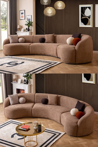 Elips Köşe Koltuk Takımı Kahve Kahverengi