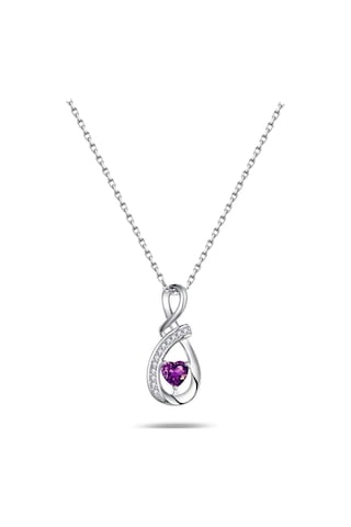 Brezza Lusso Jewelry Ametist Taşlı Minik Kalp Kadın Gümüş Kolye 45 CM