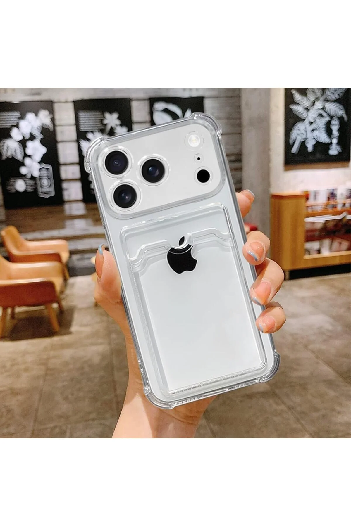 İphone 17 Pro Max Uyumlu Kamera Korumalı Kartlıklı Köşeleri Airbag Tasarımlı Darbe Önleyici Şeffaf