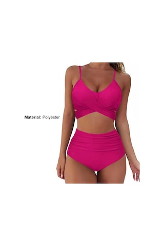 2 Adet/takım Kaliteli Mayo Tel Ücretsiz Backless Leopar Ön Çapraz Bikini Plaj İçin Set Gül Kırmızısı Fuşya