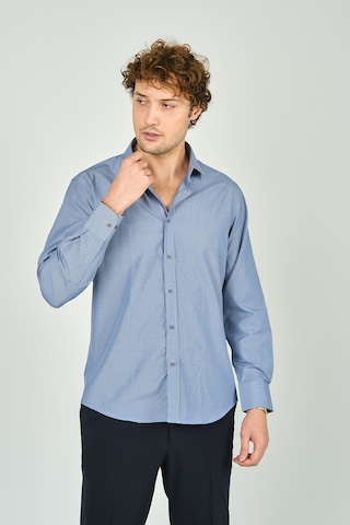 De Leone Erkek Slim Fit Ekoseli Uzun Kollu %100 Pamuk Gömlek 2062 Mavi Mavi