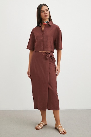 Uterpe Mocha Tie Dye Cropped Shirt Kahverengi