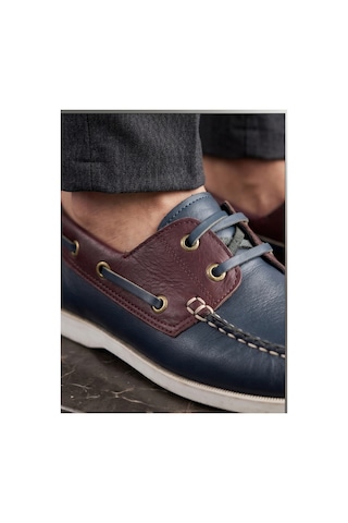 Crc Ayakkabı %100 Hakiki Deri Glossy Leather Men's Shoes - Urban Street Style Kalın Taban Lacivert